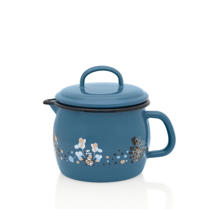 Cana 1.3l cu cioc si capac Cooking Delight emailat Metalac, 12 cm