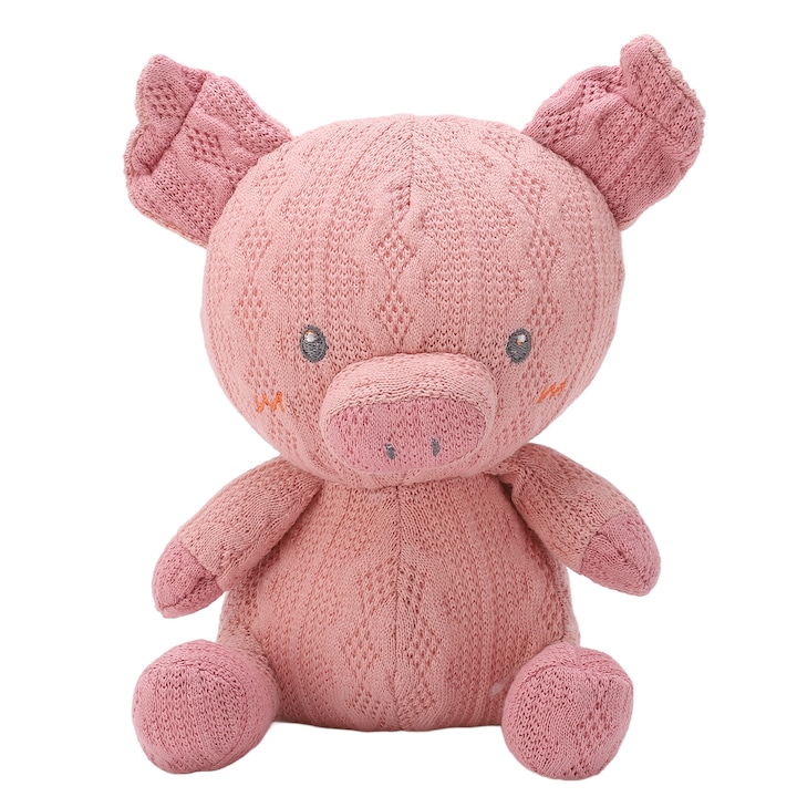 Плюшена играчка животно, KELDWOPHIC, розово прасенце, плетена материя, 22x14см