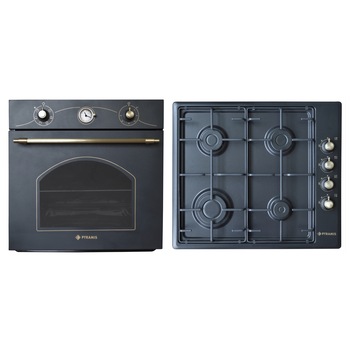 Pachet Pyramis Rustic Plus, cuptor electric si plita pe gaz, Clasa A, gratare emailate, finisaj grafit Pachet Pyramis Rustic Plus, cuptor electric si plita pe gaz, Clasa A, gratare emailate, finisaj grafit