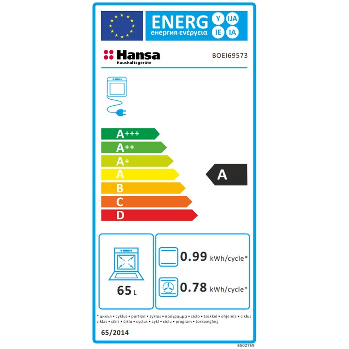 Cuptor incorporabil Hansa Fusion BOEI69573, Electric, 65 l, Autocuratare catalitica, Grill, Rotisor, Display, Clasa A, Inox/Negru
