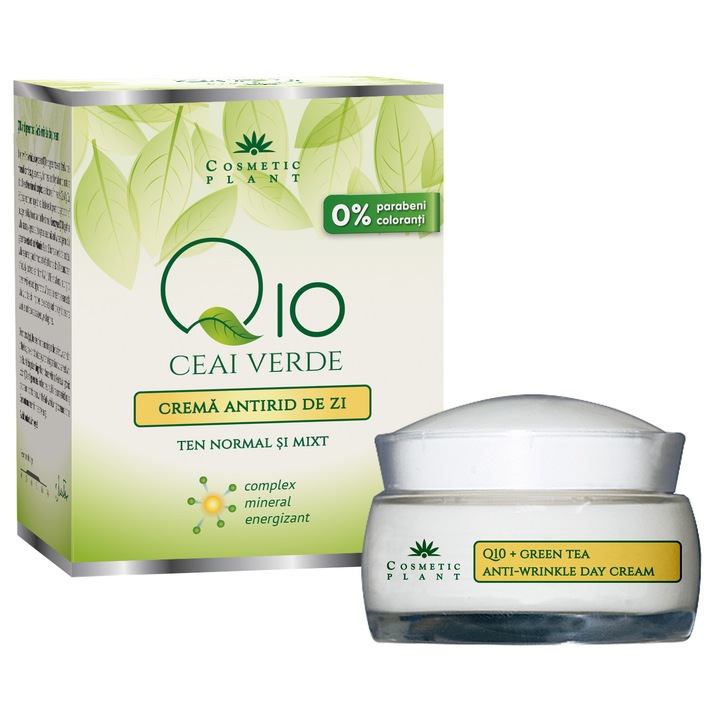 Crema antirid de zi Cosmetic Plant cu Q10 si ceai verde, 50 ml