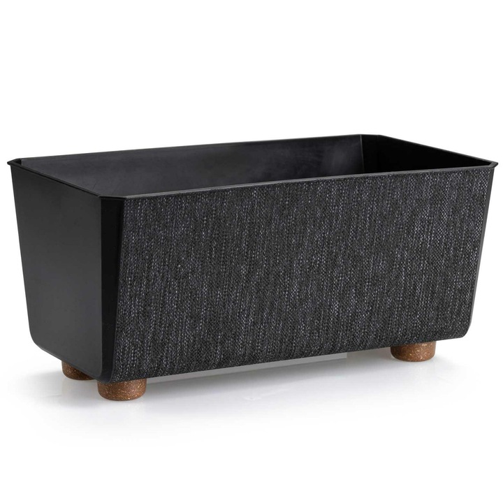 Dekoratív virágcserép, Lengyelország, Fekete, Polipropilén, 10 cm, 4,2 l, Alátét nélkül, Elegáns dizájn, Könnyű szerkezet, Foltel- és nedvességálló