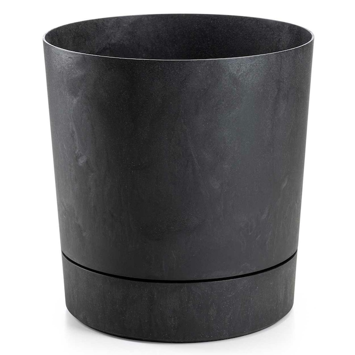 Vaza, Polonia, Beton negru, Plastic, Cu farfurie, 30 cm, Rezistent la intemperii, Usoara si practica, Ideala pentru interior si gradini