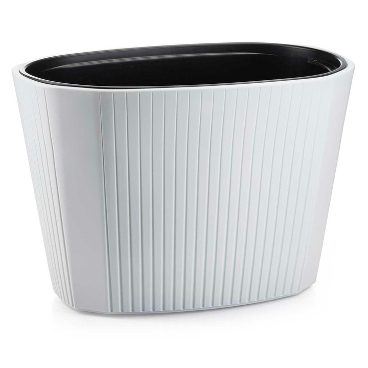 Vaza decorativa, Mora, Alba, 100 cm, 40 l, Externa, Cu orificii de drenaj, Mobila, Rezistenta la inghet, Cu insertie neagra inclusa