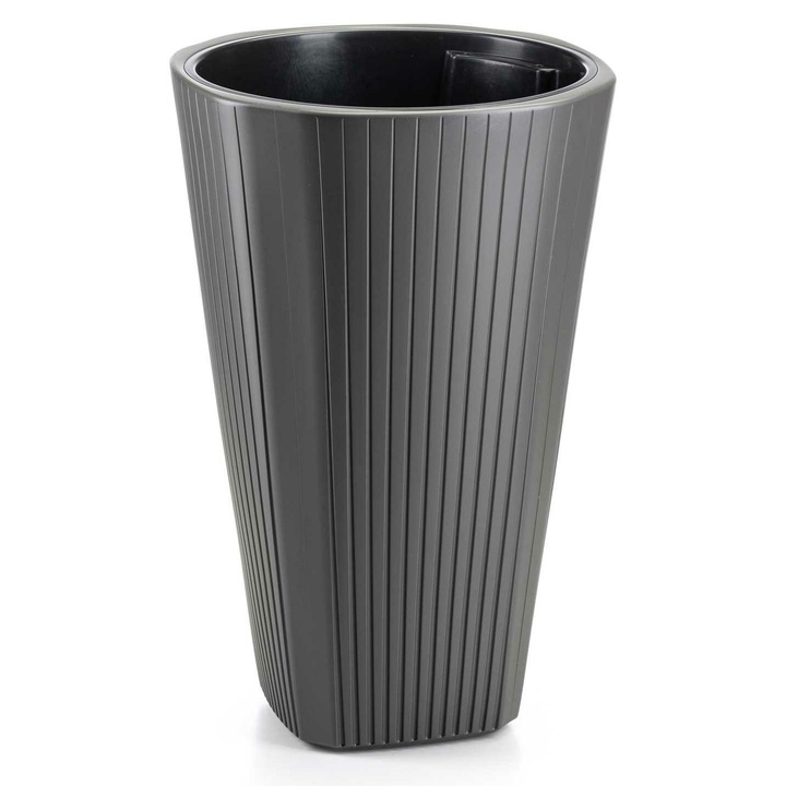 Vaza decorativa, Mora, Antracit, 30 cm, Plastic, Exterioara cu gauri de drenaj, Rezistenta la inghet, Setul include un insert negru
