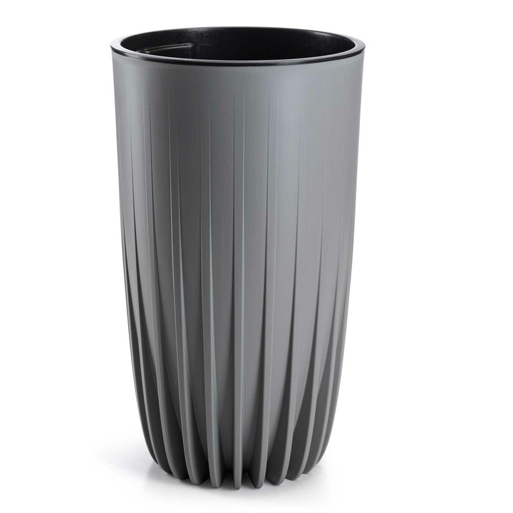 Vaza inalta, Striped, Gri, 29, 3x51, 5 cm, Capacitate 12, 5 l, Orificii de drenaj, Plastic, Rezistenta la uv, Usoara, Finisaj estetic