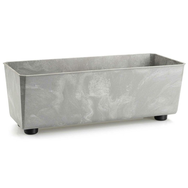 Dekoratív váza, Lengyelország, Téglalap alakú, Szürke beton, Űrtartalom 6 l, Polipropilén anyag, Kültéri, Alátét nélkül, Minimalista dizájn, Stabil lábak, Ideális beltérre és kertbe