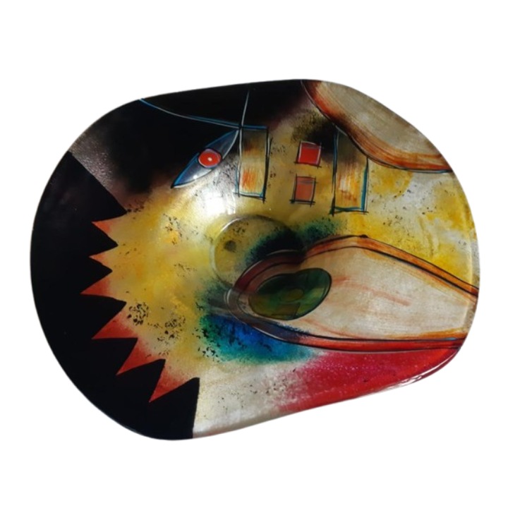 Стъклена фруктиера SaMen, геометрична, многоцветна, 46x25x5см