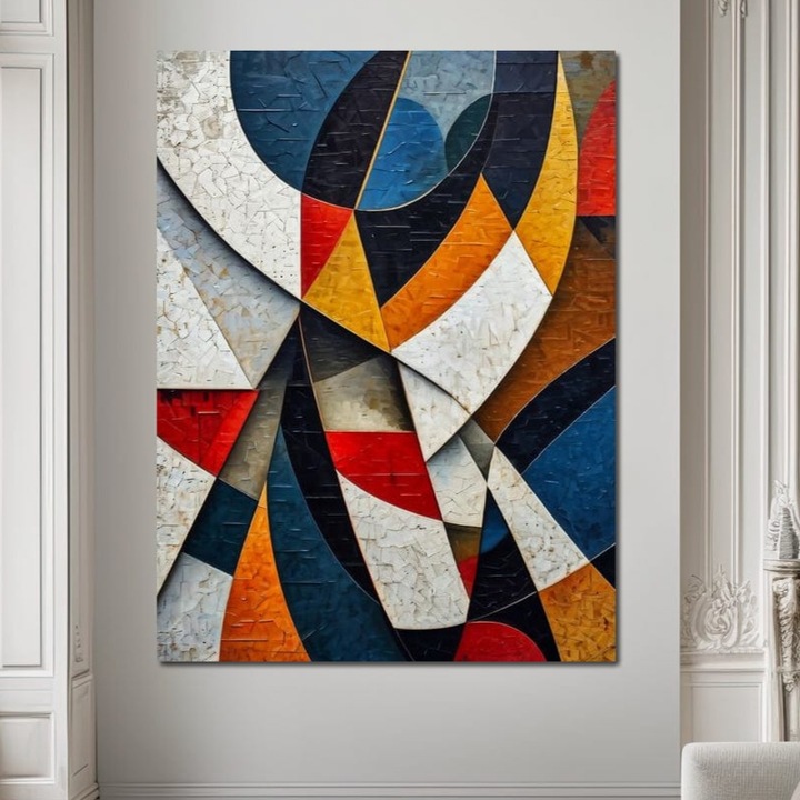 Премиум картина върху платно, LuxCanva® J1015, Лъчи светлина, 100 X 135 см, 100% памучно платно 400 г/м2, дървена рамка, Хореография, Хроматност, Геометрия, Движение, Динамизъм, Изкуство, Модерно, Изтънчено, Композиция, Хол, Спалня