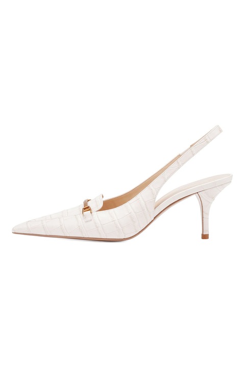 Potamy, Pantofi de piele cu varf ascutit si model piele de reptila, Alb fildes