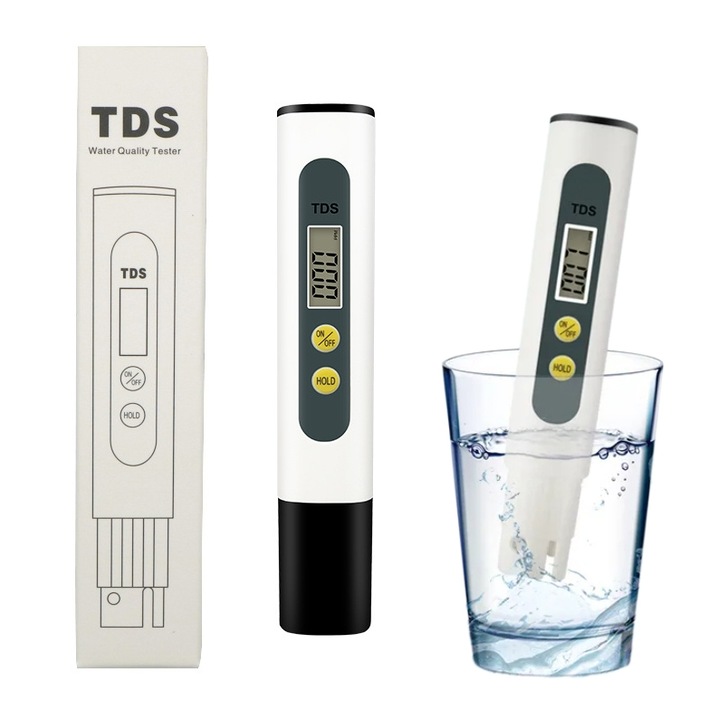 Tester de calitate a apei 3-in-1, ZOUN, sonde din titan, alb, portabil