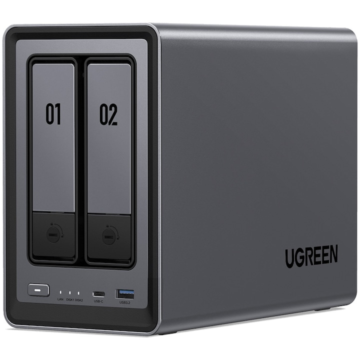 Мрежово свързано устройство за съхранение UGREEN NASync DXP2800 с четириядрен процесор Intel N100, 8GB DDR5, 2 слота, 2.5G порт