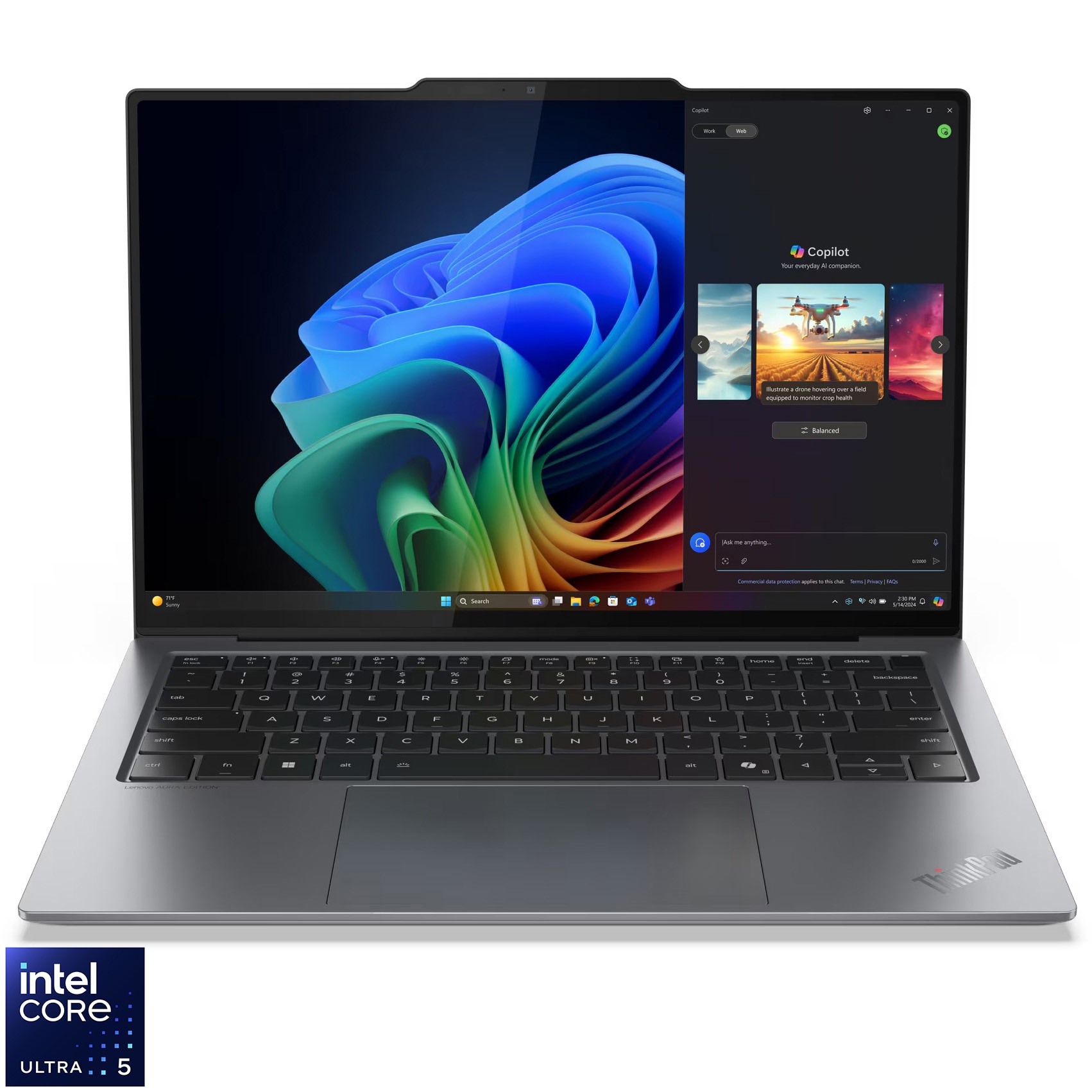 Laptop Lenovo ThinkPad X9-14 Gen 1 cu procesor Intel® Core™ Ultra 5 228V pana la 4.5GHz, 14" WUXGA, OLED, 32GB LPDDR5x RAM, 512GB SSD, Intel® Arc™ Graphics, Windows® 11 Pro, Grey,