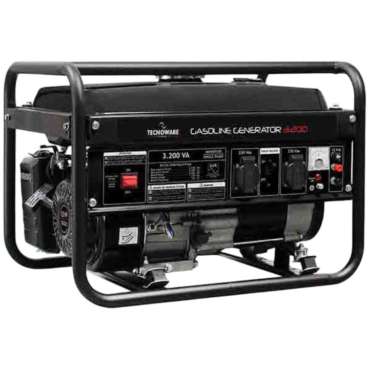 Generator, Tecnoware, Generator electric monofazat pe benzina 3200VA cu sistem de pornire la recul, AVR, Capacitate rezervor 15 L, 2 prize Schuko de 16A