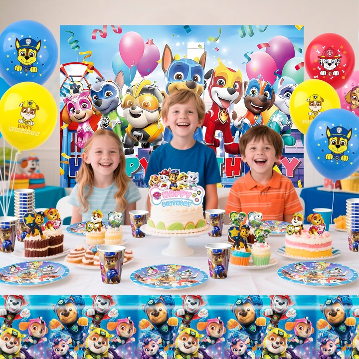 Mancs őrjárat lufi szett, Mancs őrjárat születésnapi lufik, Mancs őrjárat latex lufik, Mancs őrjárat Boldog Születésnapot Banner, Mancs őrjárat gyerekparti dekorációk, Mancs őrjárat parti teríték