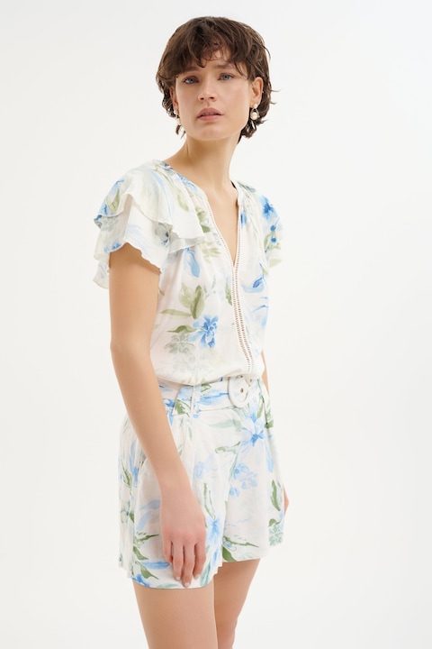 GreenPoint, Bluza cu maneci fluture, Alb/Verde/Albastru