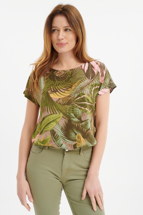 GreenPoint, Tricou cu imprimeu, Verde/Galben/Roz