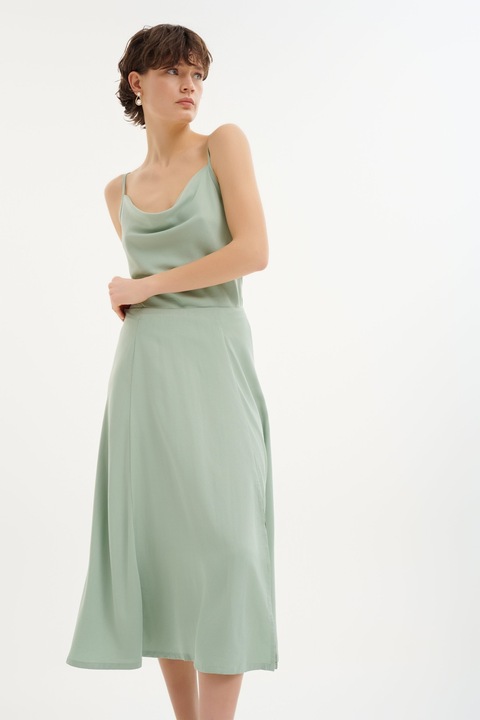 GreenPoint, Fusta midi cu croiala evazata, Verde sparanghel