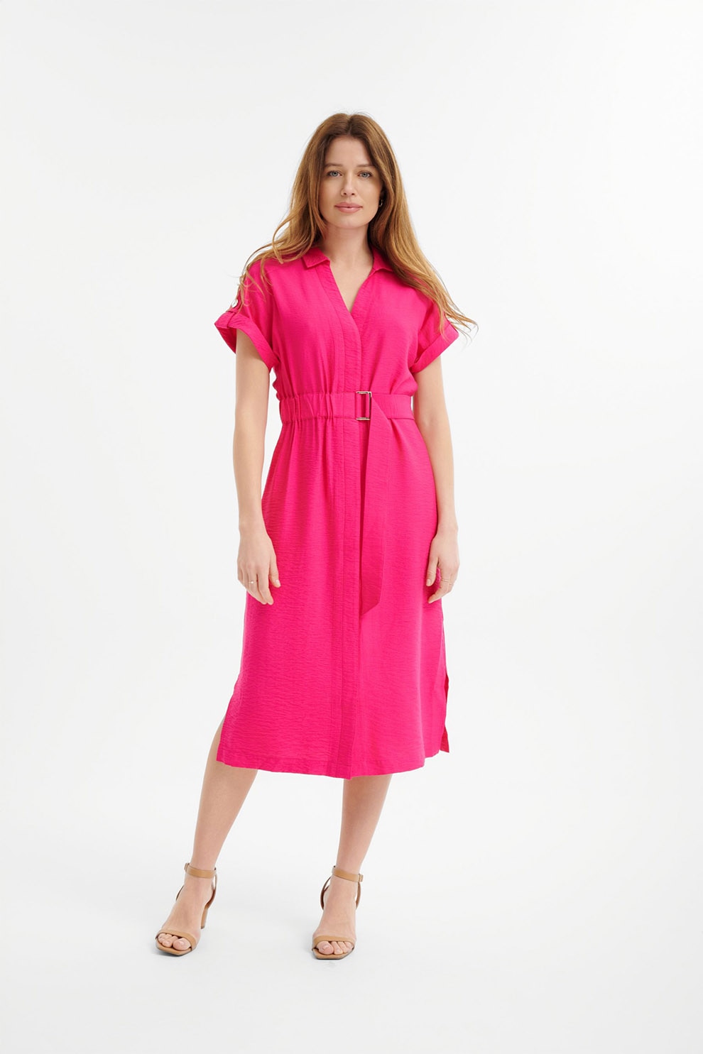 GreenPoint, Rochie-camasa cu o curea, Fucsia, 34