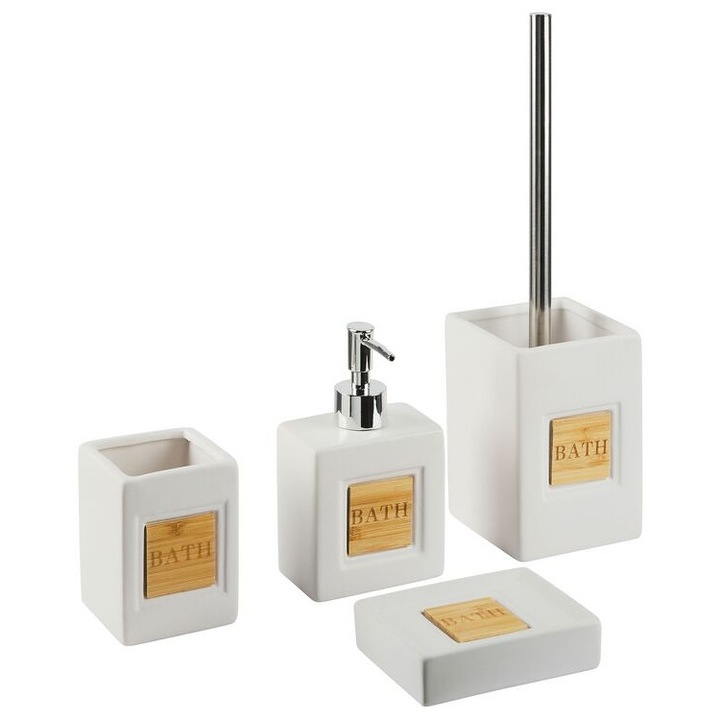 Set 4 accesorii pentru baie, Beliani, Kourou, Ceramica, Bej