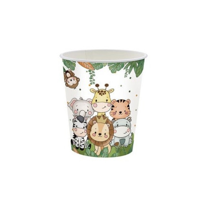 Комплект от 10 чаши, Cyrax, щампа на джунглата, картон, 7 x 8,5 см, зелени