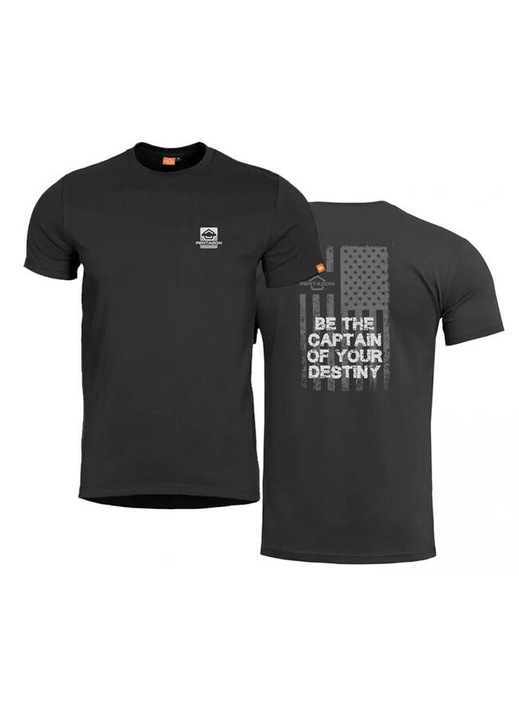 Tricou barbati, Pentagon, cu steag american, bumbac, Negru