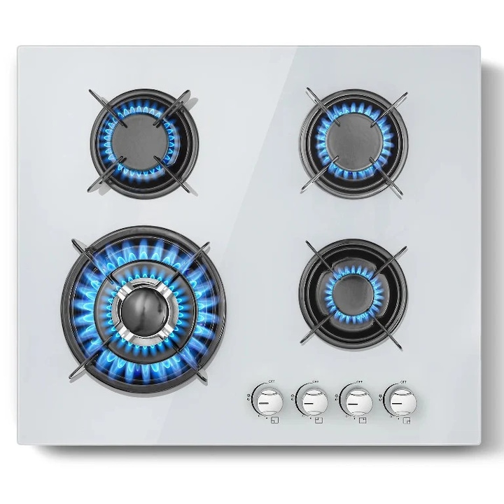Вграден газов котлон, 4 горелки, керамичен, бял, 60x51x10 см