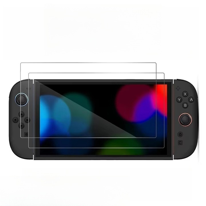 Set 2 folii de protectie pentru ecran Nintendo Switch2, Bluvista®, Sticla Ultra HD, duritate 9H, Transparent
