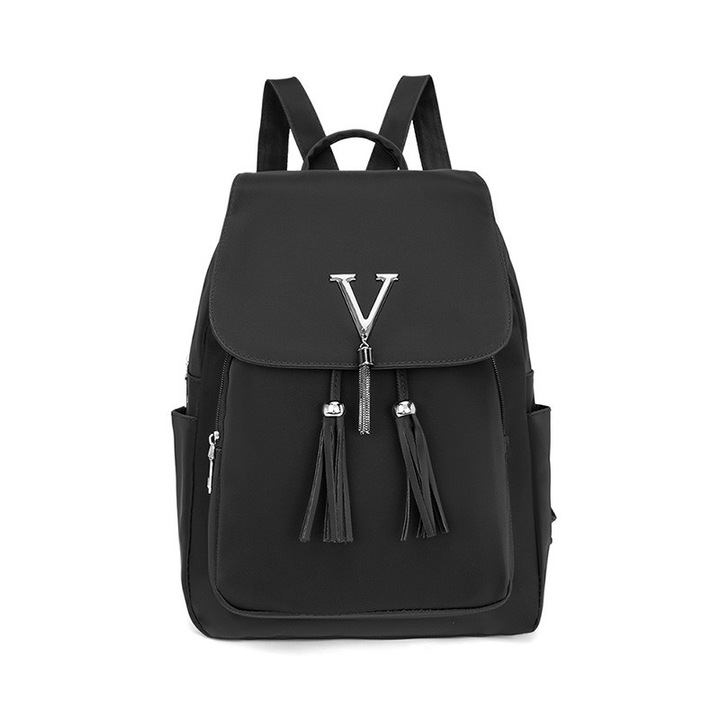 Rucsac dama elegant Negru Impermeabil 300x140x300mm, Casual, Fermoar dublu, Nylon Rezistent la Zgarieturi, Umiditate si Uzura, Ghiozdan Ergonomice pentru Uz Zilnic