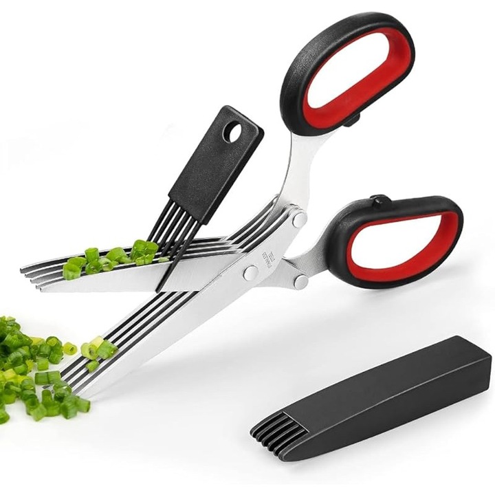 Set de foarfeca DHNQKJ® Pentru taierea ierbilor din gradina Cu 5 lame din otel inoxidabil ascutit si anti-rust Negru si Rosu, Inox Foarfeca 20 cm