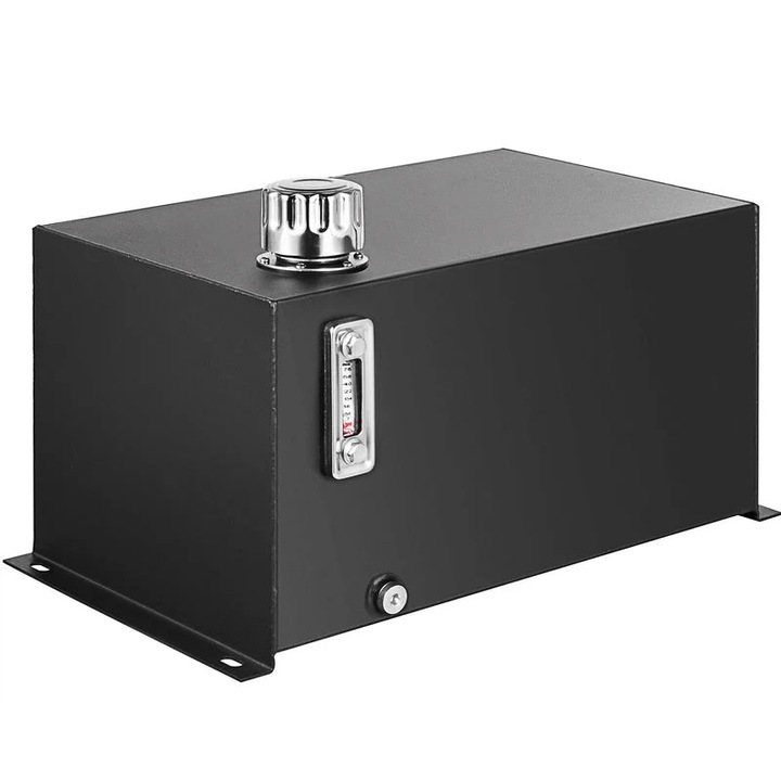 Хидравличен резервоар 10 галона, стомана, голям капацитет, черен, пълен комплект с цедка, термометър и капак на филтъра