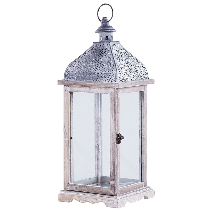 Felinar Samar Lemn 47 cm Alb