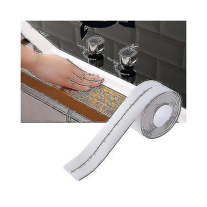 Banda adeziva impermeabila, 3.8cm x 320cm, alba, pentru sigilare, rezistenta la mucegai