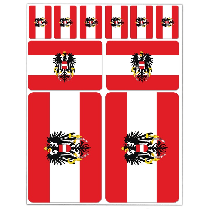 Autocolante autoadezive laminate din PVC, Biomar Labs, potrivite pentru biciclete, casti, masini, motociclete, laptopuri, Steagul Austriei, 10 buc. D2