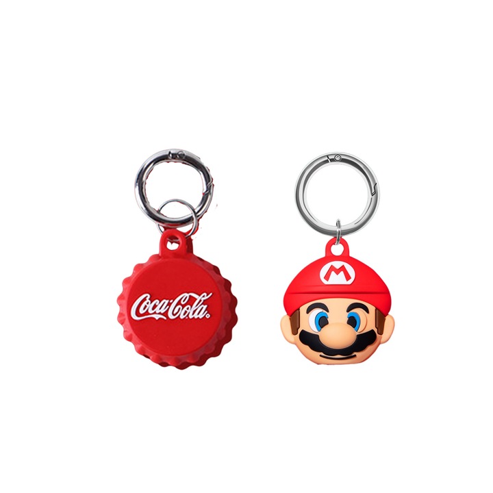 Airtag borító 2 darabos szett, TREXORA, Coca-Cola és Mario dizájn, szilikon, piros