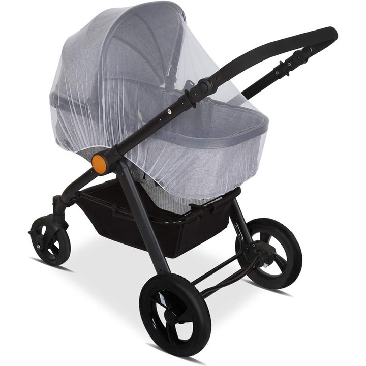 Мрежа против насекоми за бебешка количка, Axroad Mall, С еластична система за закрепване, Дишаща, Устойчива на разкъсване и може да се пере, Защита от насекоми и отражение на светлината, За кошари за пътуване, Полистирол, 60*150 см, Бяла