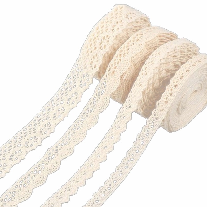 Декоративна сатенена панделка, Axroad Mall, Комплект от 4 ролки дантела, Лесна за рязане, Безопасна и издръжлива, Преносима, За букети, подаръци, ръчно изработени продукти и декорации, Полиестер, 2*45 см, 1*45 см, 1.2*45 см, 3*45 см, Бежова