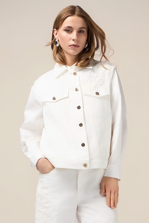 Oltre, Vesta din denim cu broderie, Alb, L