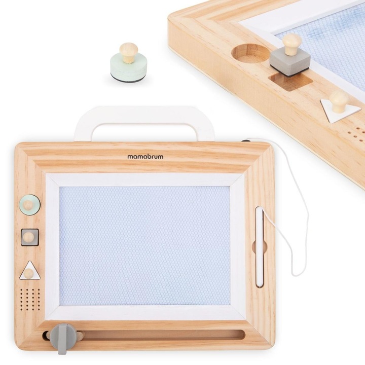 Set Tabla Magica Din Lemn Cu Stampile, Mamabrum, Mam208, Sticla, Lemn De Inalta Calitate, Fara Margini Ascutite, Usor De Curatat, 29, 8x27, 8x4, 6 cm, Multicolor, 3 Stampile