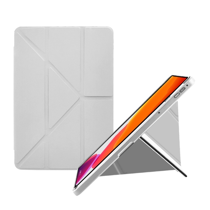 Husa tableta pentru Huawei MatePad 10.4, acril 2 in 1, tip Y-fold, din piele inteligenta, culoare gri