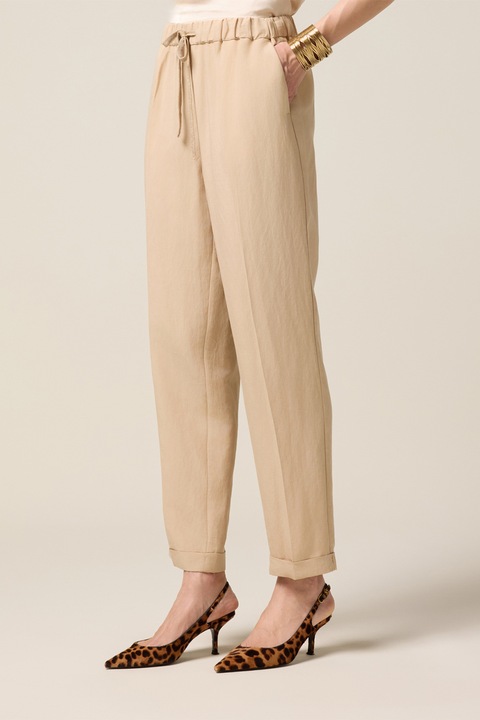 Oltre, Pantaloni crop cu talie inalta, Maro camel