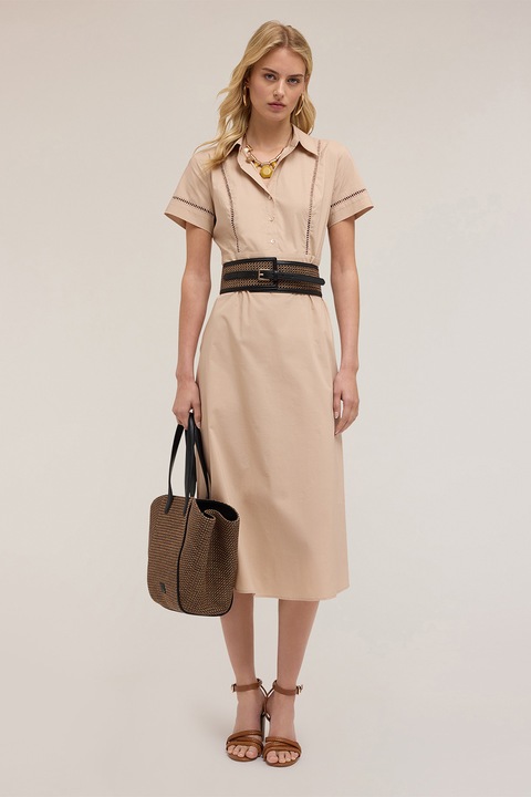 Motivi, Rochie midi cu buzunare laterale, Maro nisip, 32