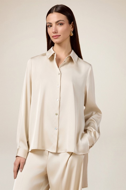 Oltre, Camasa cu aspect satinat si terminatie asimetrica, Alb fildes