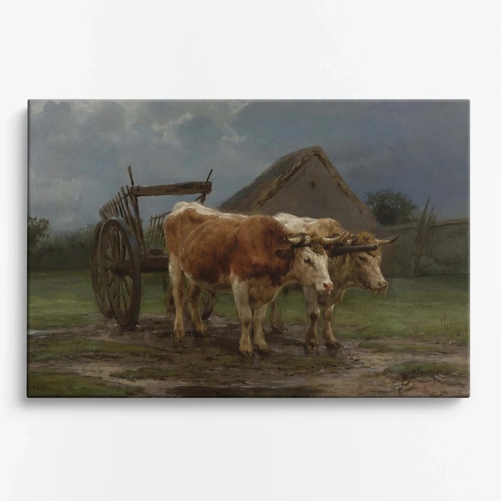 Tablou Canvas Picturi Celebre WOWCanvas, Tractoare Tragand Un Carut, 90 x 60 cm