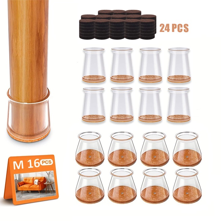 Set de 40 protecții pentru picioare masa și scaune, transparenți, 15-30 mm, pentru parchet