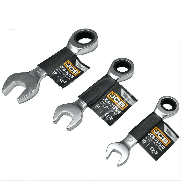 Cheie Cu Cap Plat Si Inel Cu Clichet, Jcb, Jcb-757S15, Dimensiune De Lucru: 15mm, Mecanism De Clichet, Durabilitate Ridicata Datorita Otelului Cr-V, Lungime Compacta De 120mm