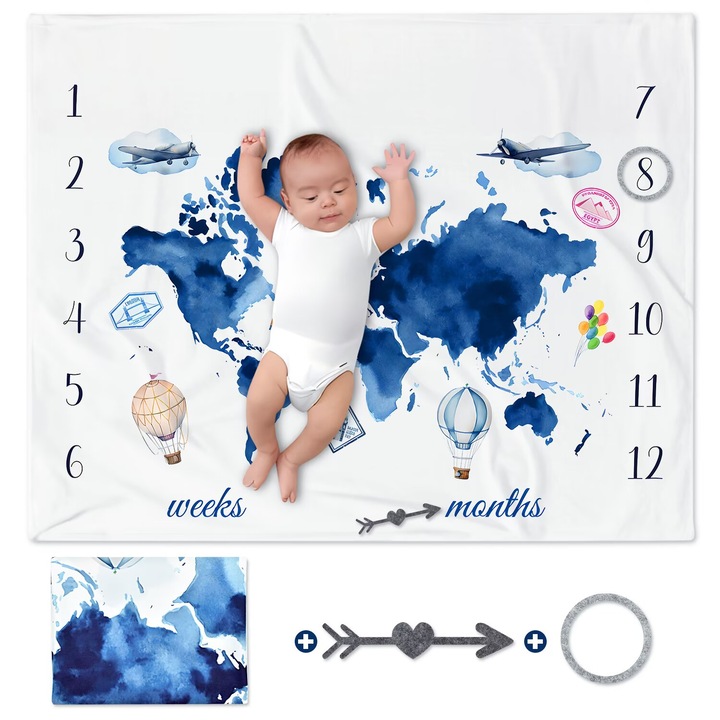 Бебешко одеяло SuooTci, 102x132 см, с очарователни илюстрации, многоцветно