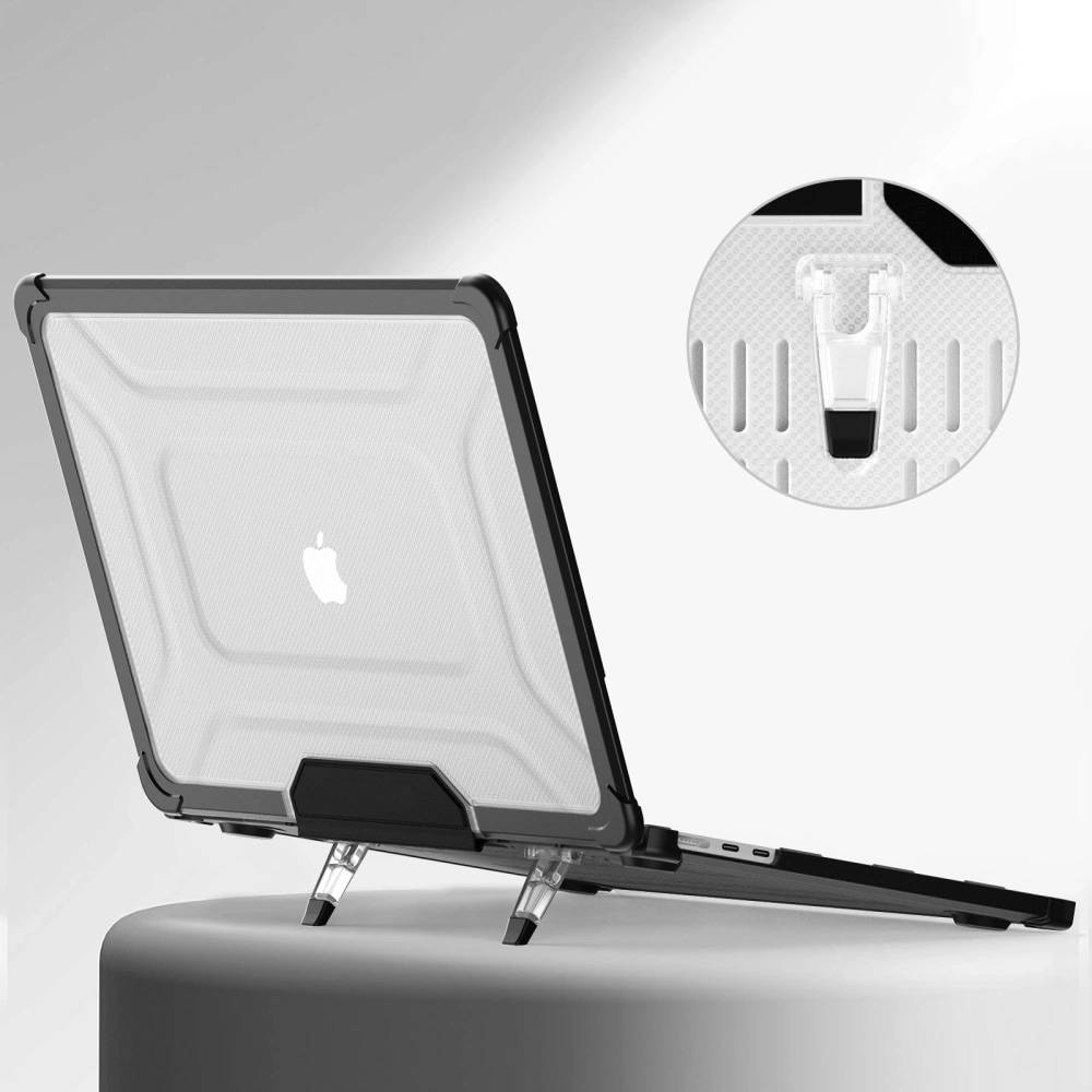 Carcasa pentru MacBook Air 13 2025 / 2024 / 2022 M4 M3 M2 ProShield Ergonomic cu suport integrat - stil elegant si confort la tastare - transparent / negru