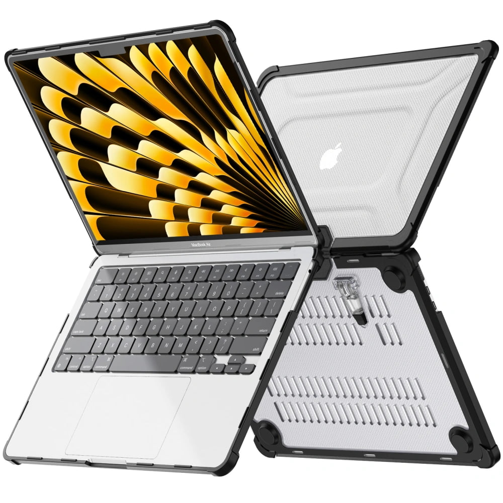 Carcasa pentru MacBook Air 13 2025 / 2024 / 2022 M4 M3 M2 ProShield Ergonomic cu suport integrat - stil elegant si confort la tastare - transparent / negru