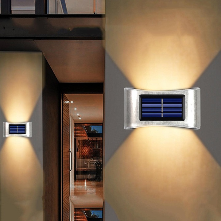 Aplica solara, impermeabila IP65, potrivita pentru pereti, trepte, borduri, terase, lumina calda